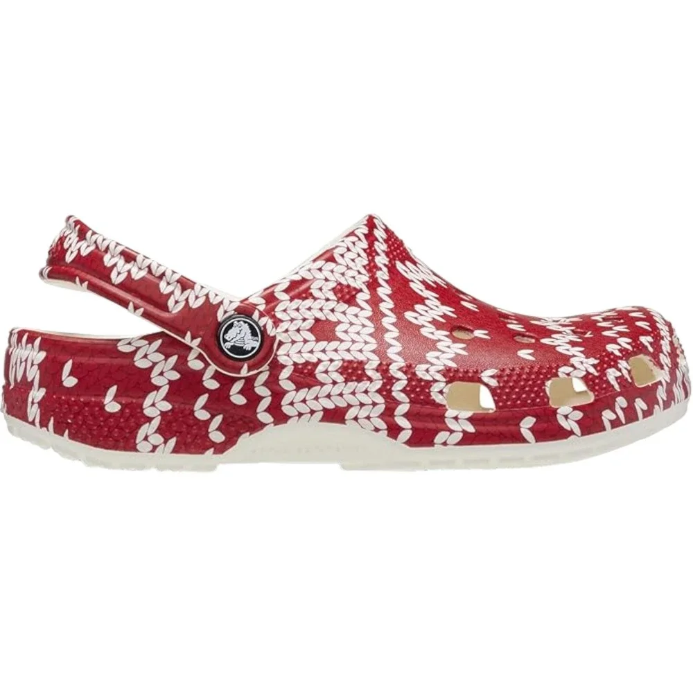 Crocs Classic Holiday Christmas Sweater Clogs Red White Adult Women 11 - Men 9